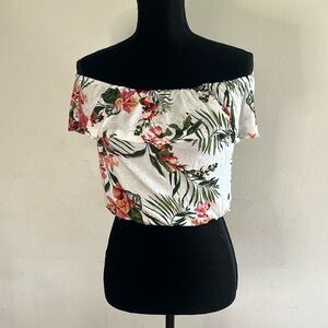 Ambiance Tropical Floral Off The Shoulder Cropped Top